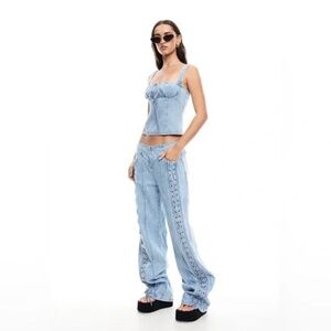 Lioness Women's Daydream Tie Up Jeans Size XS Denim Light Lace Up Y2K